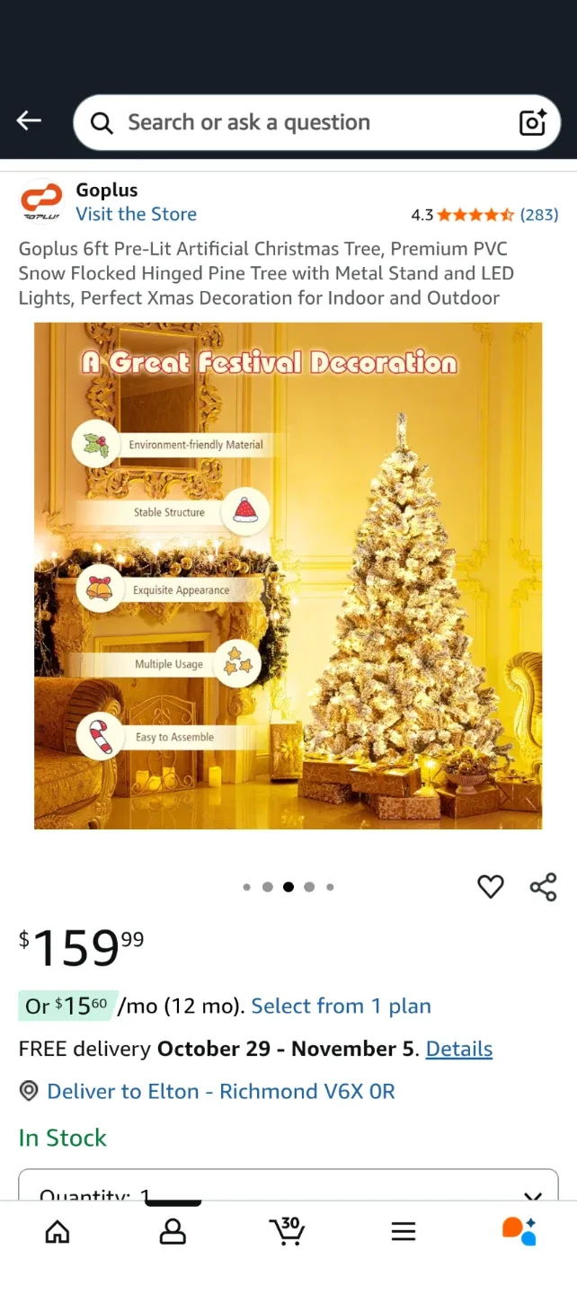 6ft Pre-Lit Artificial Christmas Tree with ornaments image indicator(2)