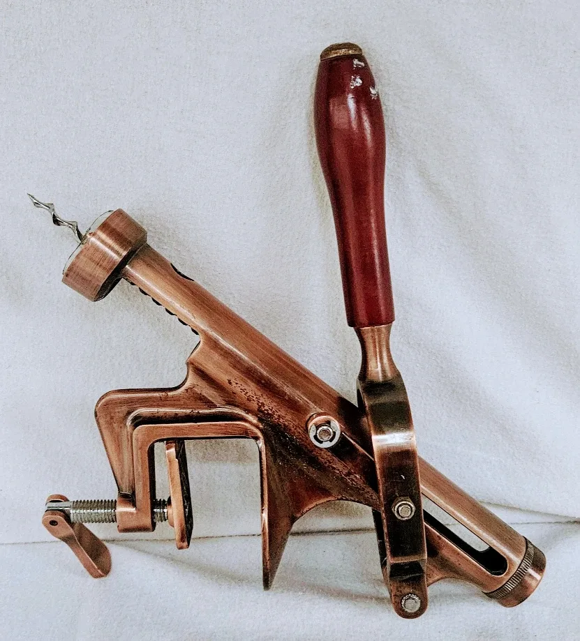 Vintage RAPID Brass Shelf Table Mounted Corkscrew Wine Opener