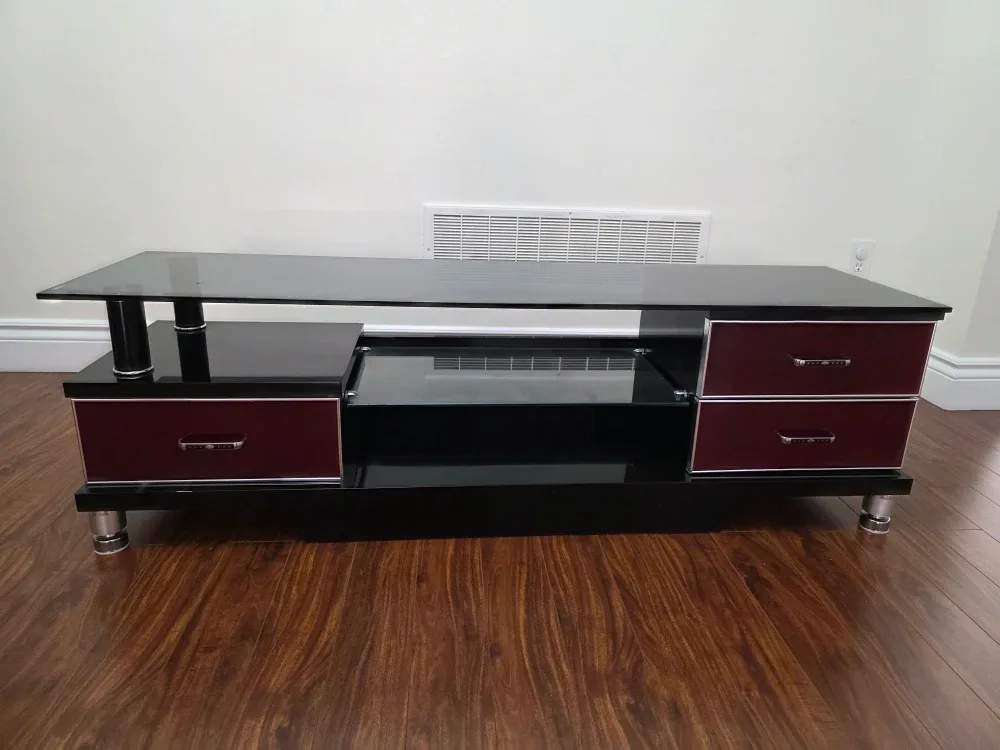 Black & Burgundy TV Stand with Drawers