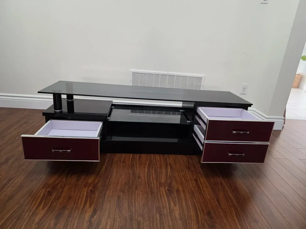 Black & Burgundy TV Stand with Drawers image indicator(2)