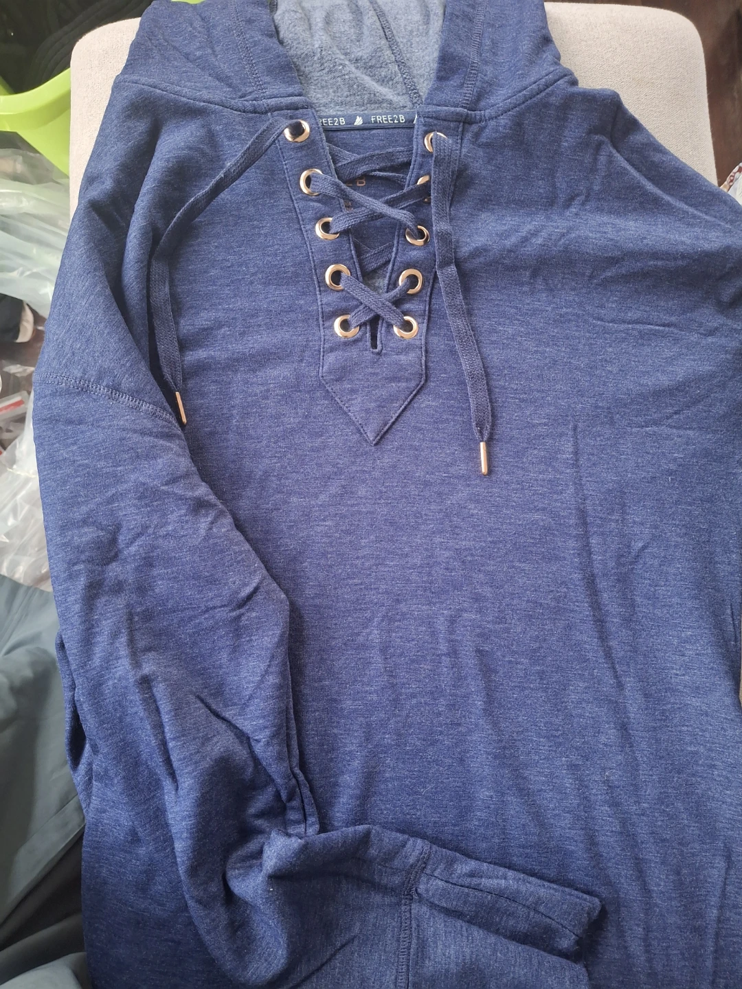 FREE2B Blue Lace-Up Hoodie