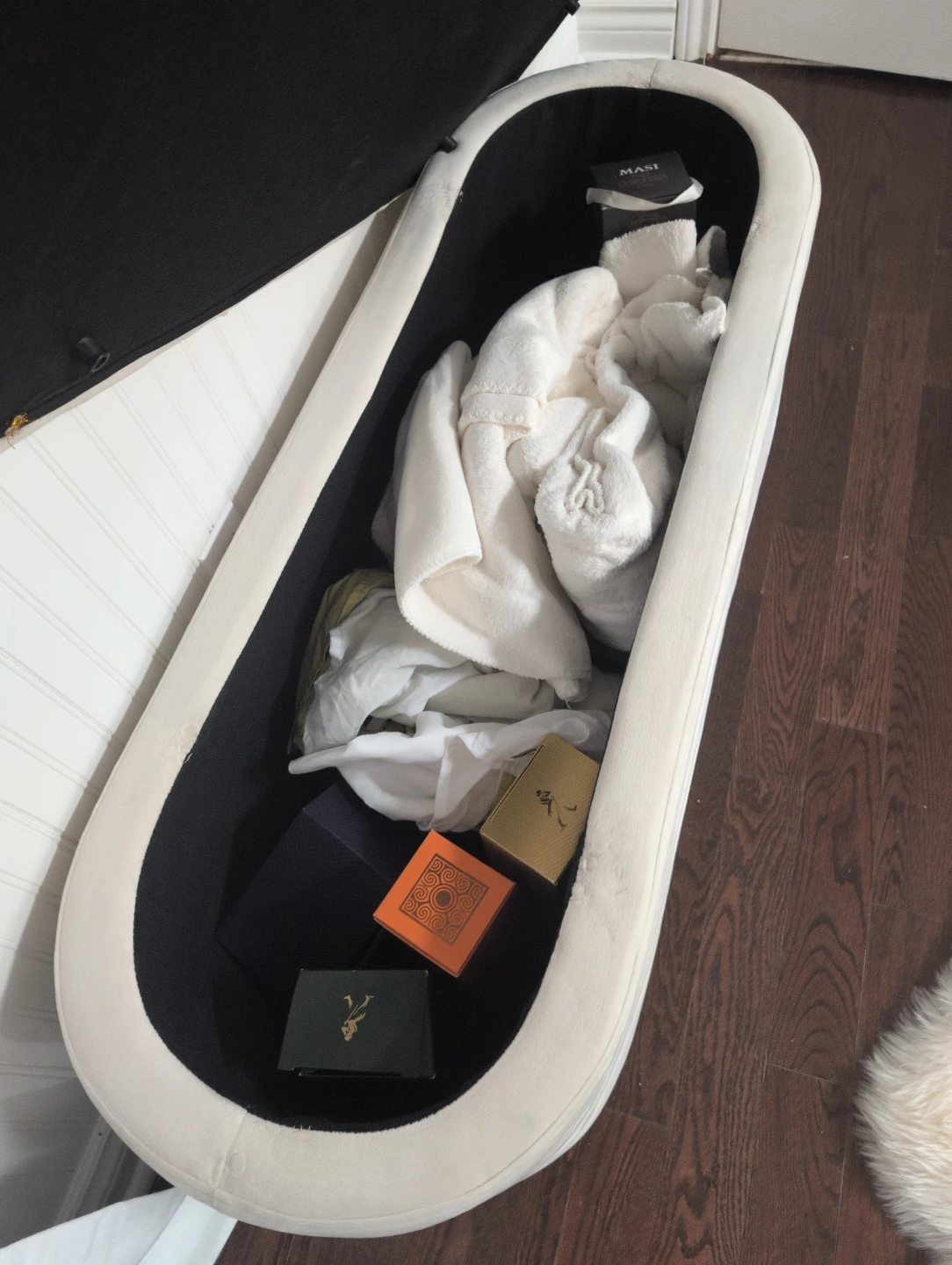 Storage Ottoman Bench - Beige Velvet - photo 3