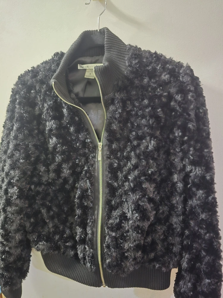 Peter Nygard Black Fuzzy Bomber Jacket - Size 8