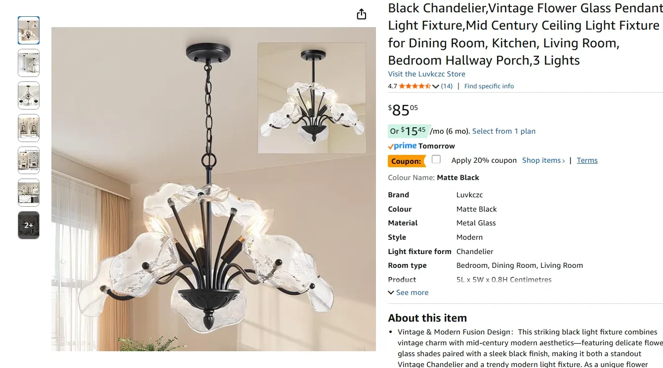 Vintage Flower Glass Pendant Light Fixture BNIB image indicator(2)