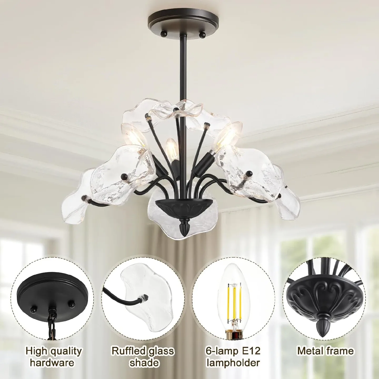 Vintage Flower Glass Pendant Light Fixture BNIB image indicator(9)