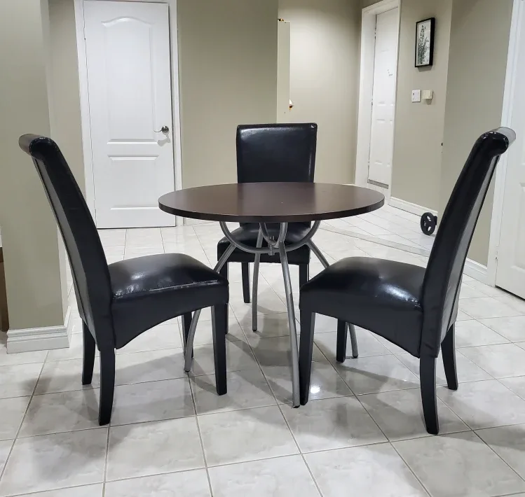 Dining Table Set with 3 Black Leather Chairs