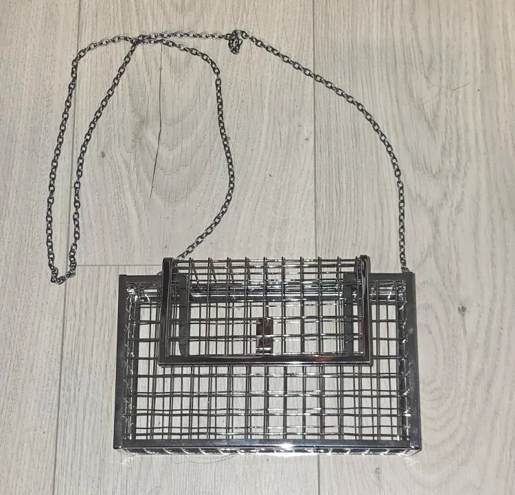 Silver Metal Cage Purse with Chain