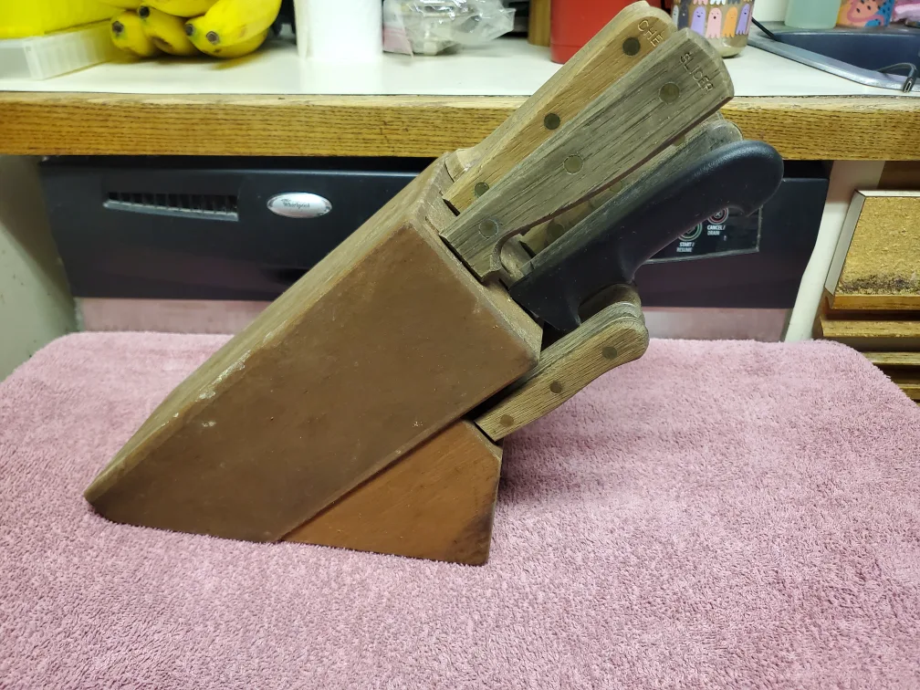 Vintage Knife Set with Wooden Block