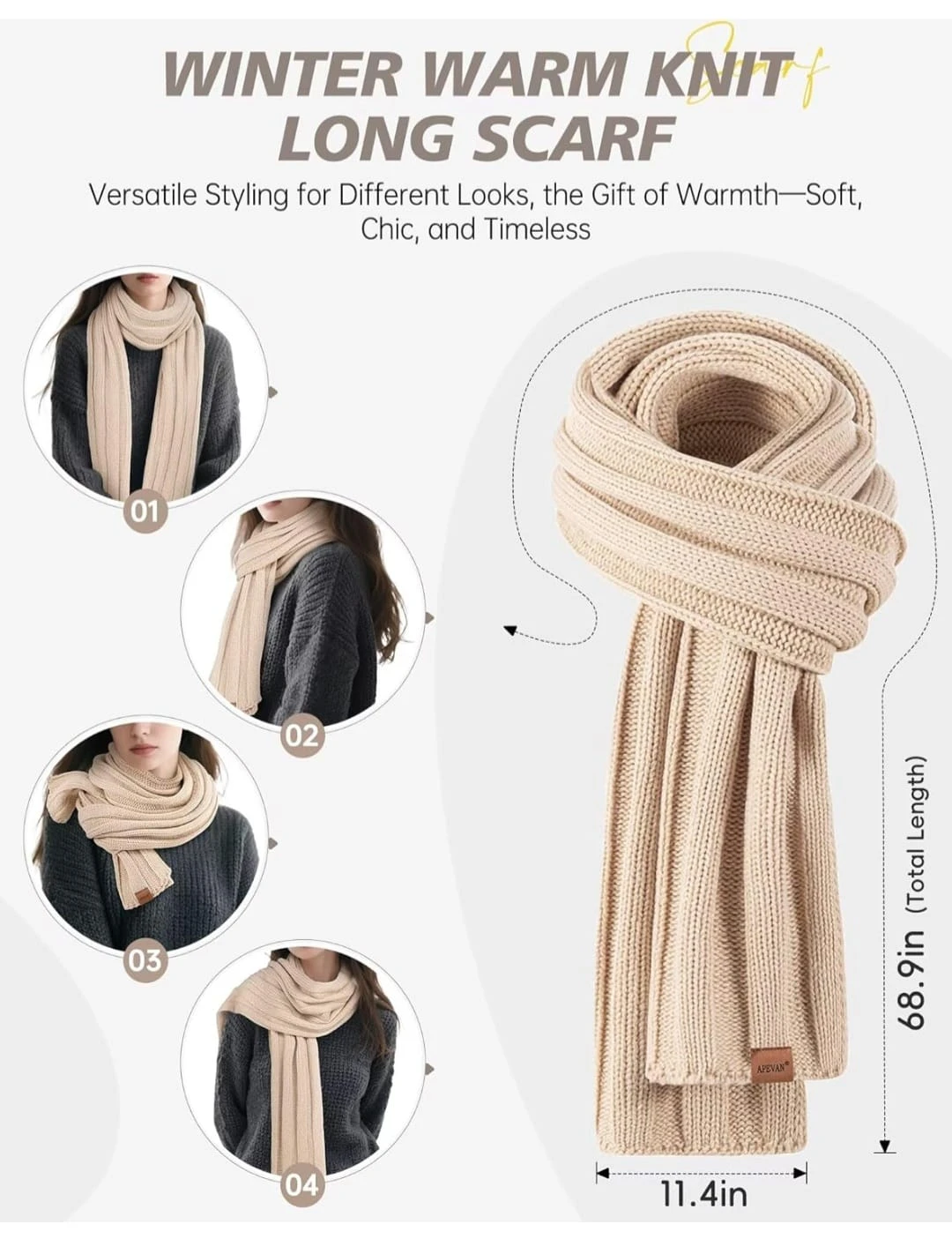 Apevan Winter Set: Beanie, Earmuffs, Scarf & Gloves - Beige - photo 4