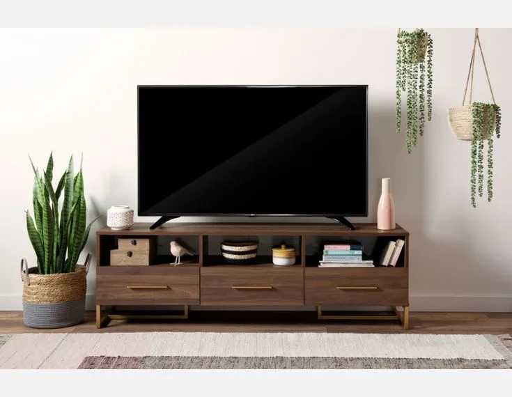 George - structube- Walnut Brown TV Stand with Gold Accents