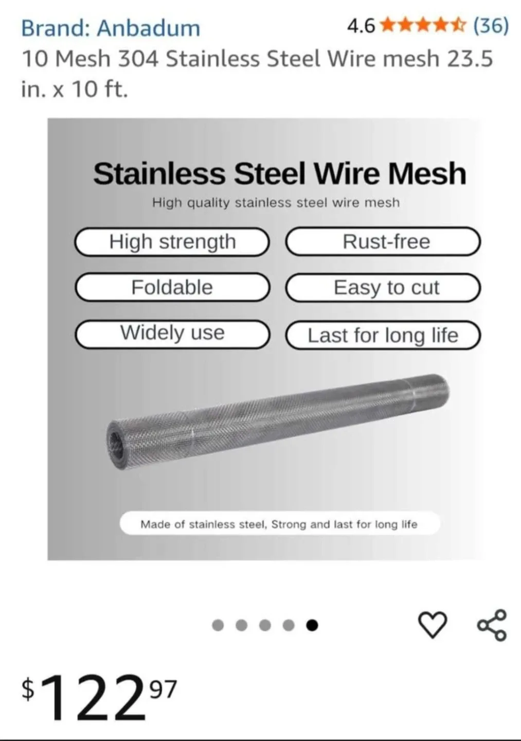 Stainless Steel Wire Mesh – 10 Mesh (23.5” x 10 ft)