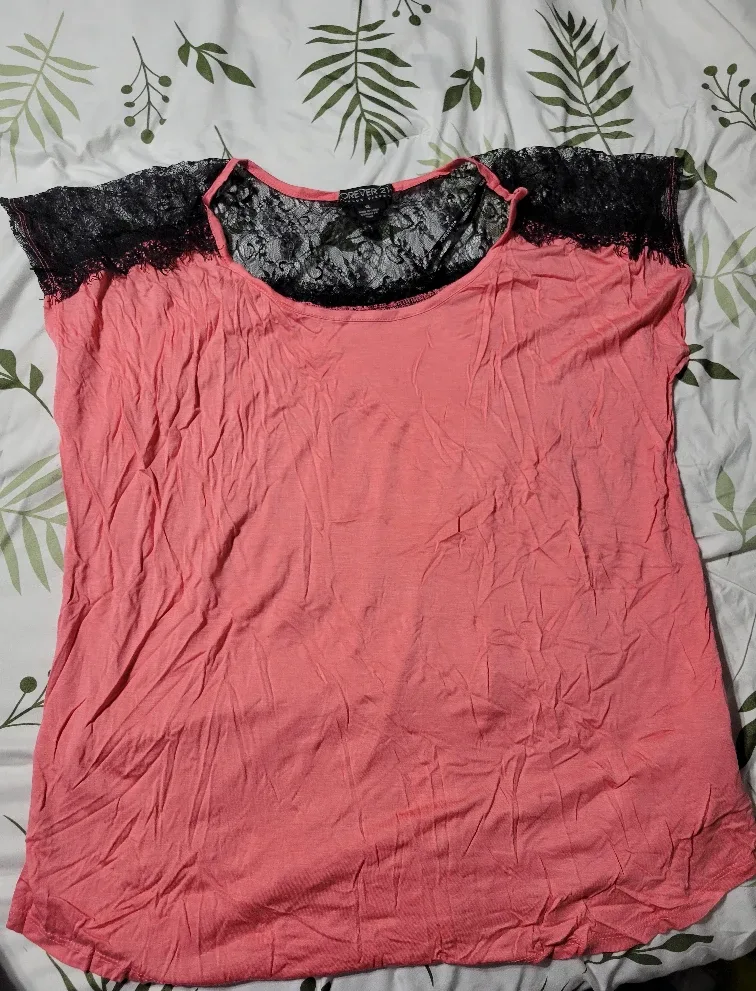 Forever 21 Plus Size Peach & Black Lace Top - XL