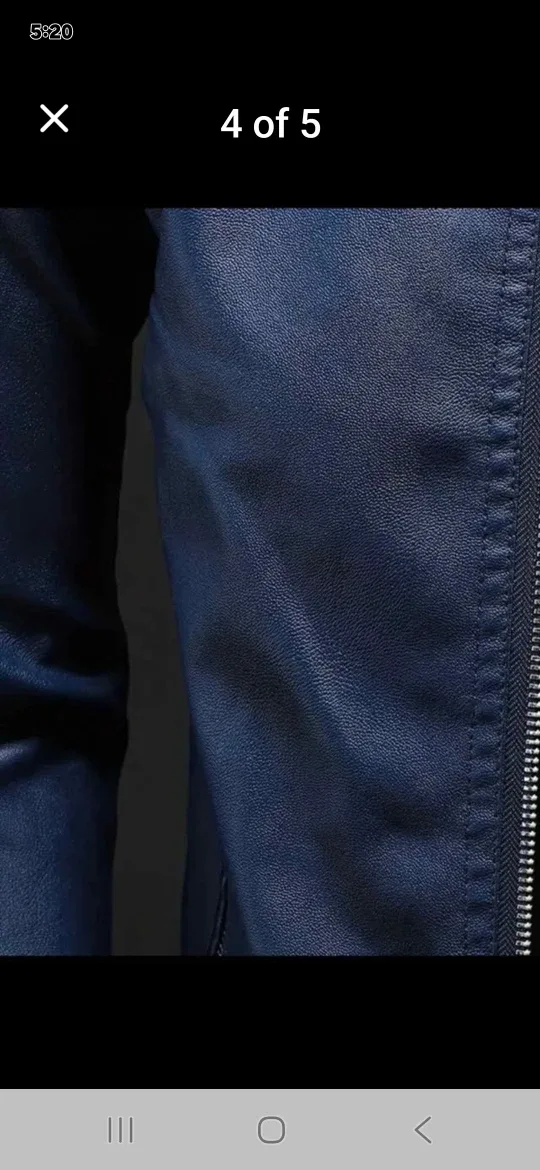Men's Blue PU Leather Jacket, Casual Style image indicator(3)