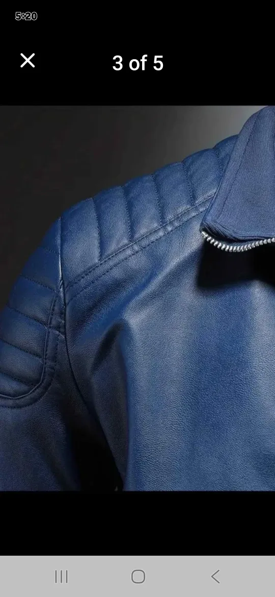Men's Blue PU Leather Jacket, Casual Style image indicator(4)