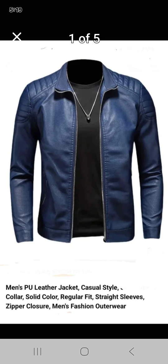 Men's Blue PU Leather Jacket, Casual Style - photo 5