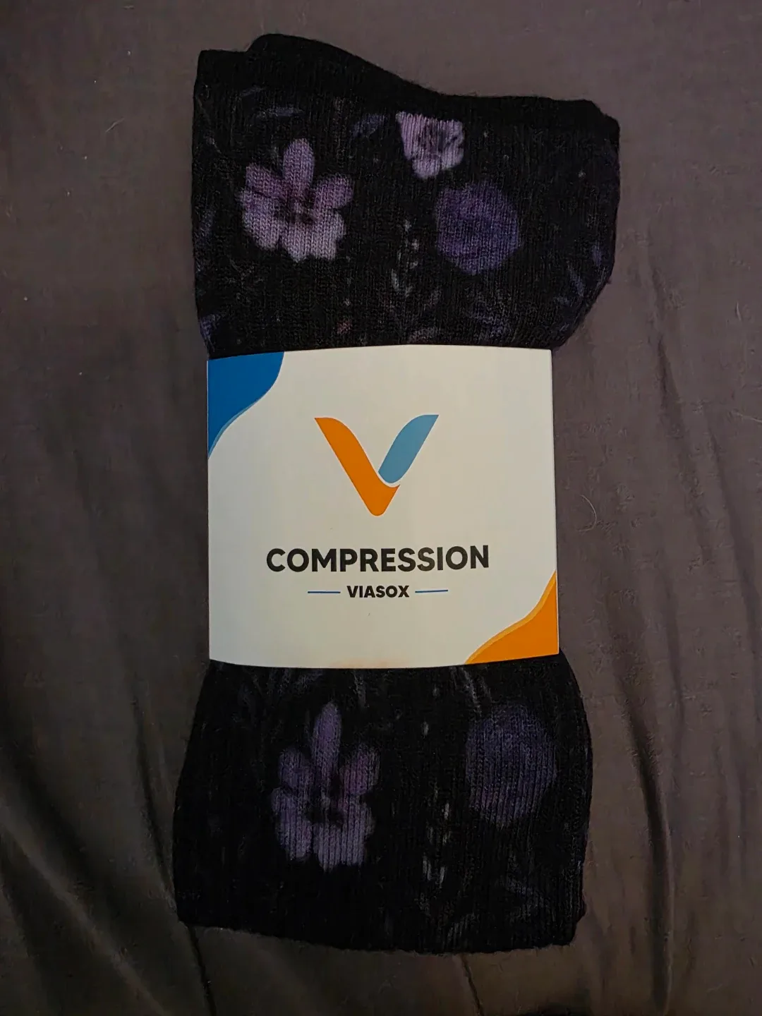 Viasox Compression Socks - Purple Floral, M/L