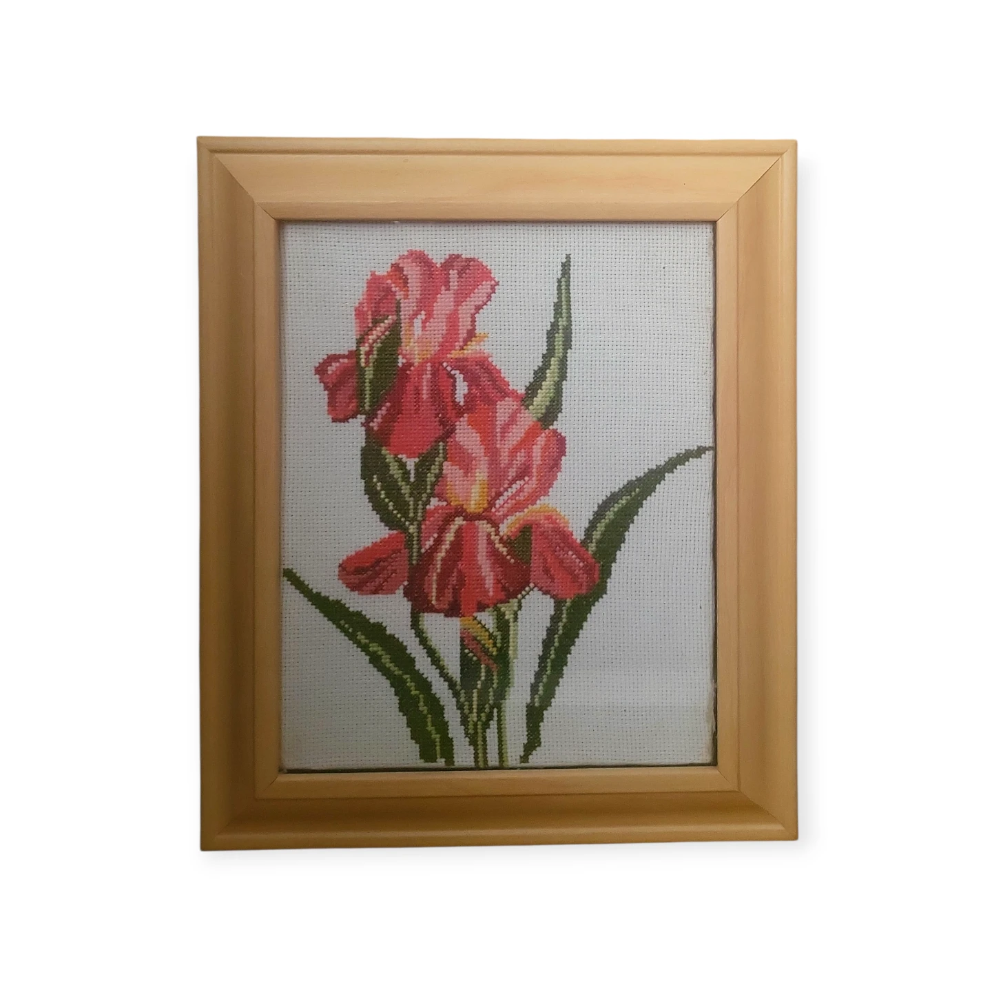 Framed Cross-Stitch Flower Art. 11 x 12 inches - photo 2