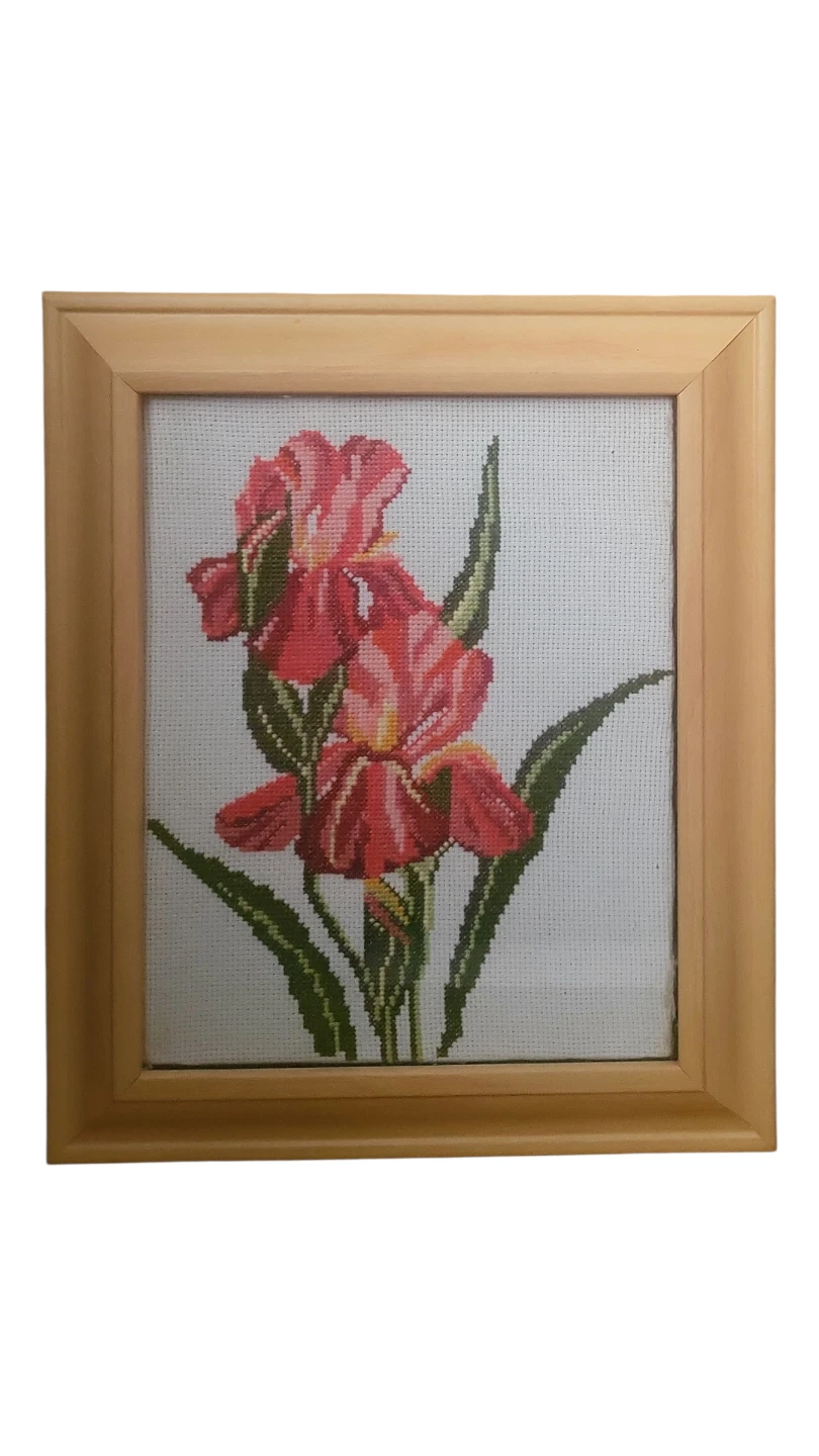 Framed Cross-Stitch Flower Art. 11 x 12 inches - photo 3