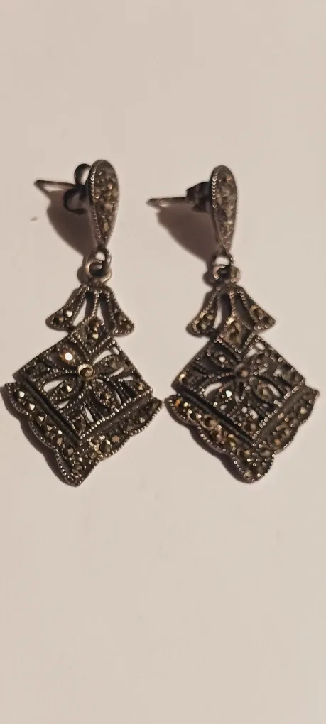 Vintage Sterling Silver 925 Marcasite Dangle Earrings image indicator(4)