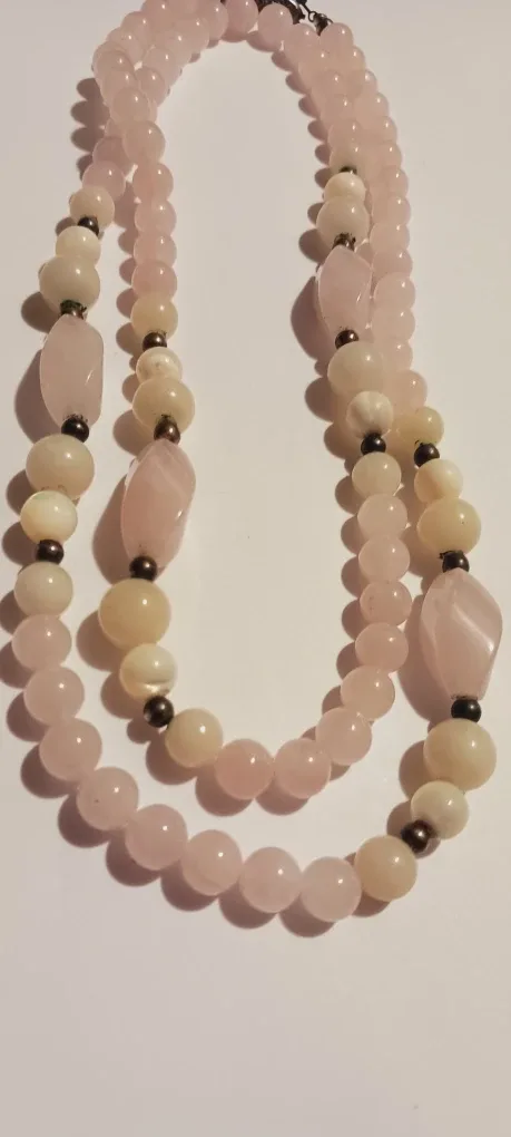 Sterling Silver Genuine Rose Quartz & Jade Necklace