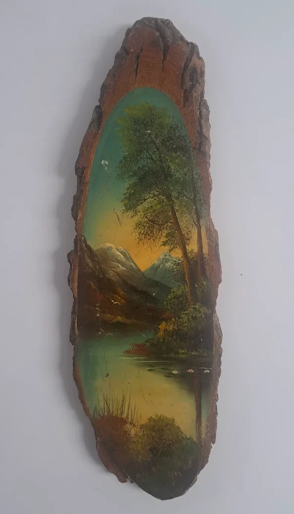Ada Glendening Landscape Painting on Wood Slice