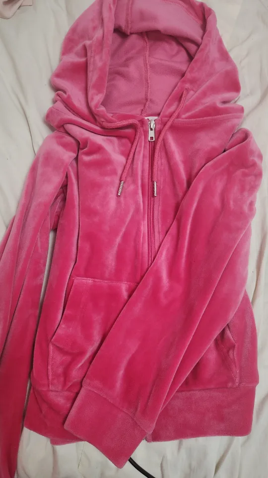Y2k Pink velour hoodie zip up thumbnail