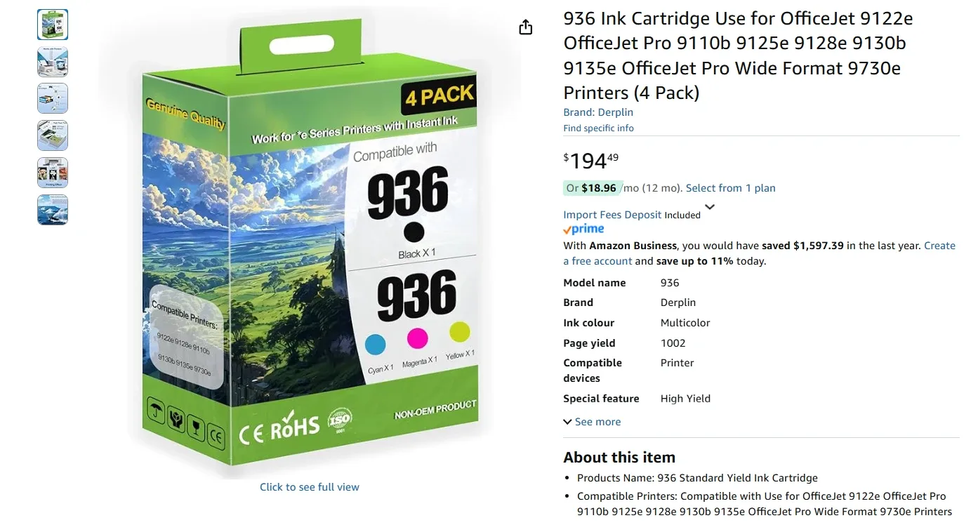 936 Ink Cartridges OfficeJet 9122e Pack of 4 BNIB image indicator(2)