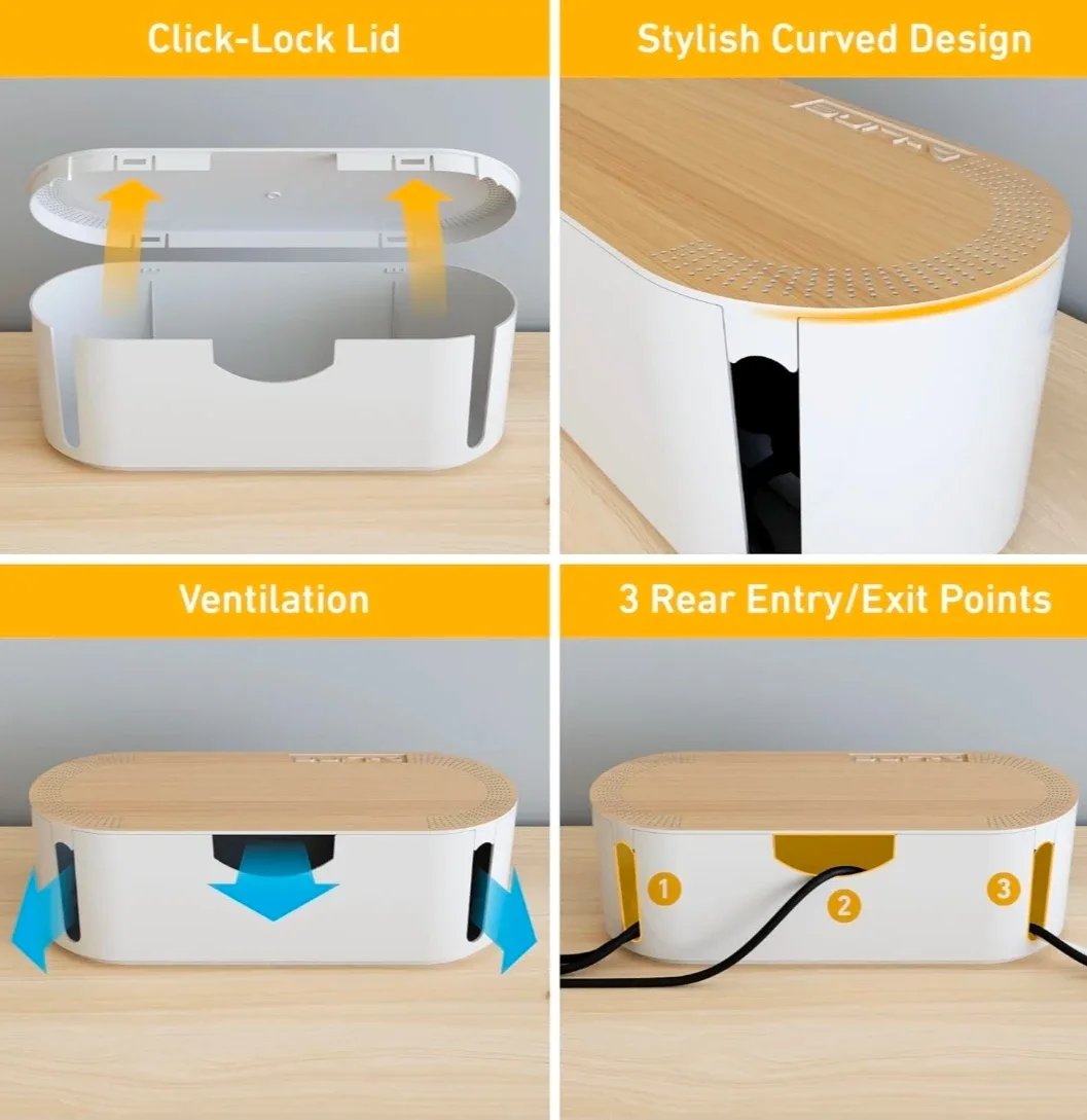 D-Line Cable Management Box with Wood-Effect Lid image indicator(3)