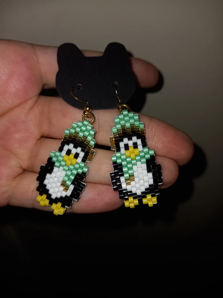 Handmade Beaded Penguin Earrings - photo 2