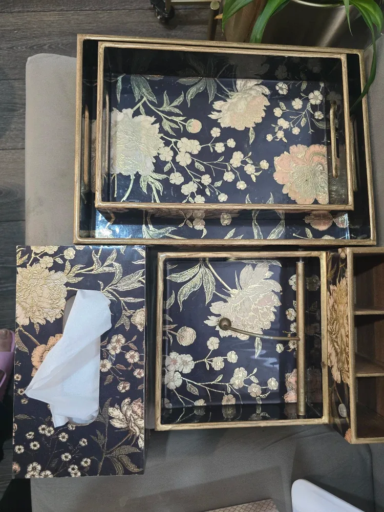 Floral Print Vanity Set - Tissue Box, Trays