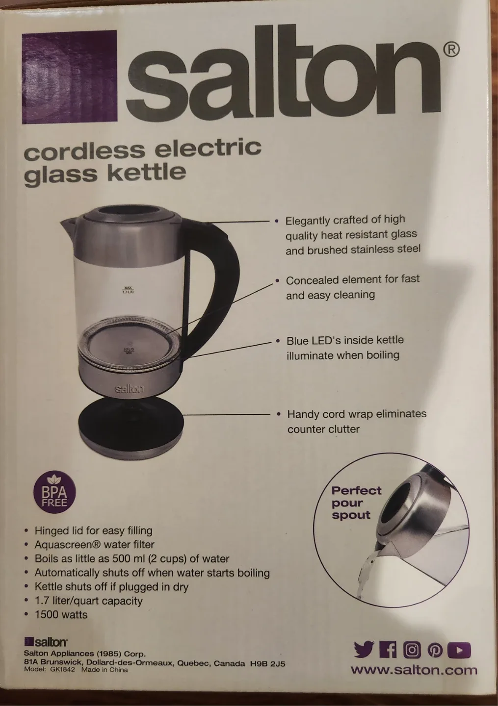 🥕 Salton Cordless Electric Glass Kettle - New in Box image indicator(2)
