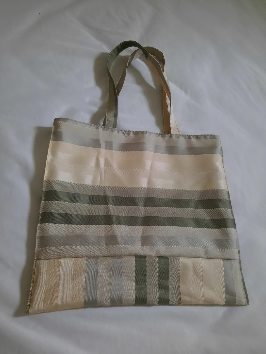 Reversible , Striped Tote Bag - Beige and Grey - photo 4