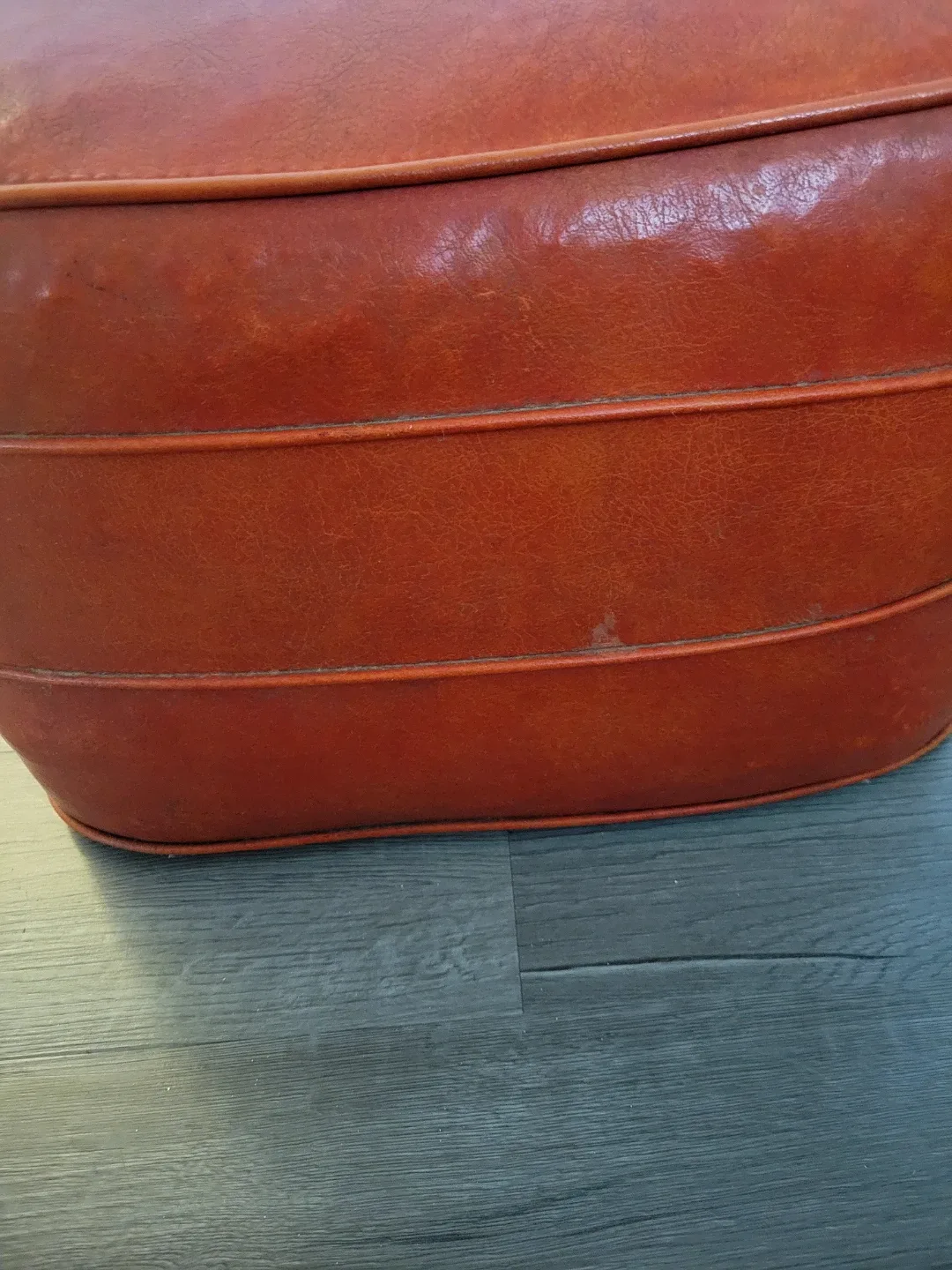 Vintage Burnt Orange Mid Century Ottoman. image indicator(5)