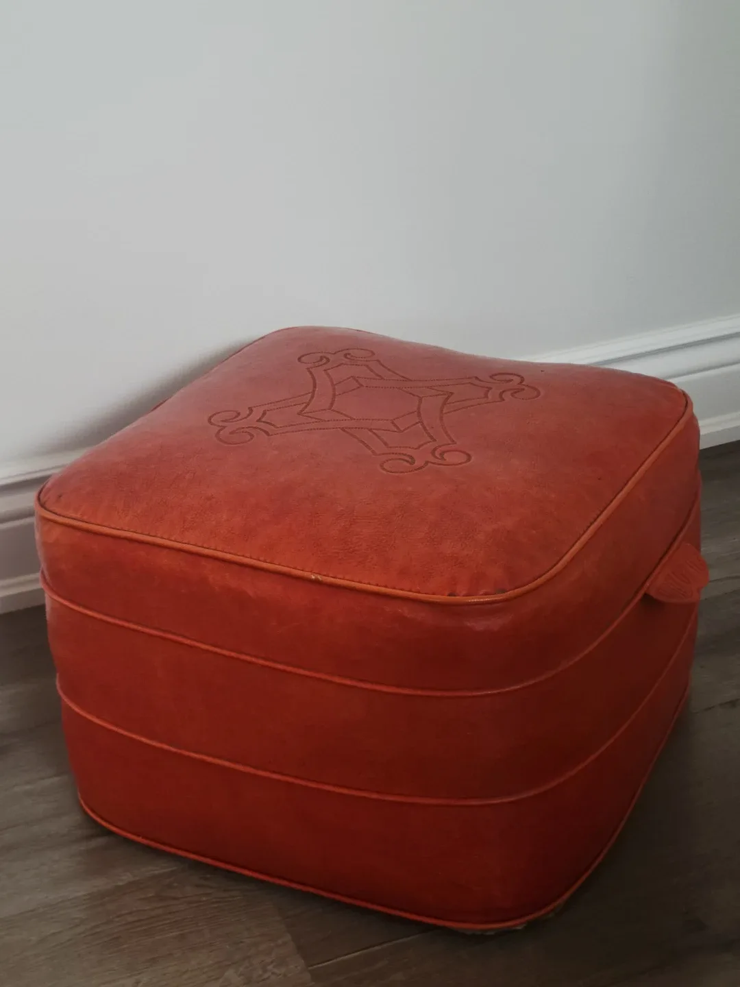 Vintage Burnt Orange Mid Century Ottoman. image indicator(8)
