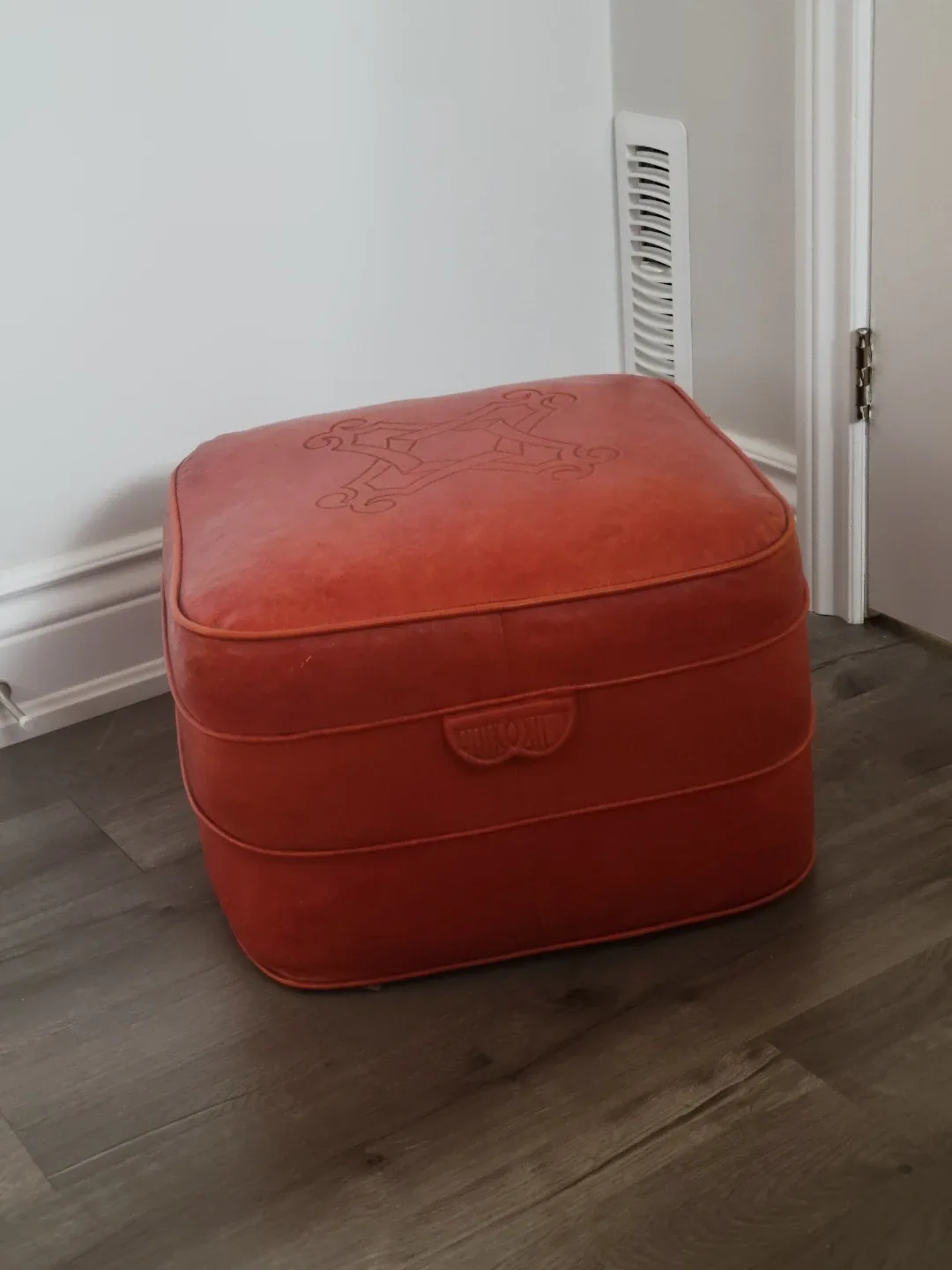 Vintage Burnt Orange Mid Century Ottoman. image indicator(9)