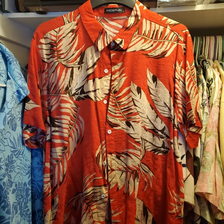 INCERUN Red Floral Print Shirt Size XL