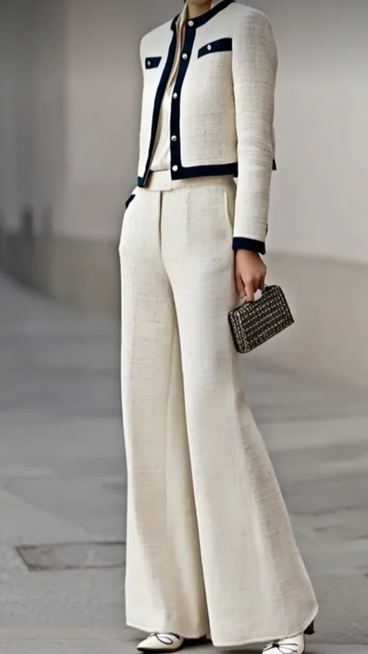 NEW Women's Tweed Short Blazer & Wide Leg Pants Set image indicator(2)