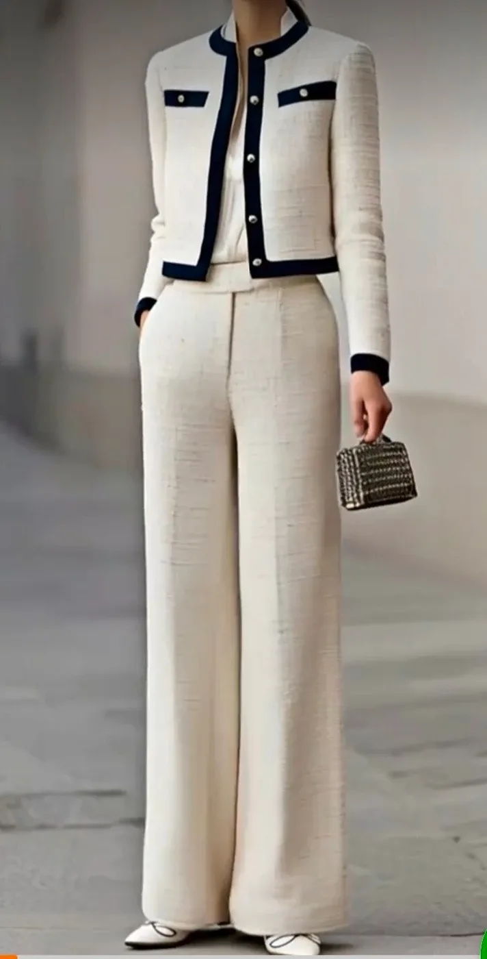 NEW Women's Tweed Short Blazer & Wide Leg Pants Set image indicator(5)