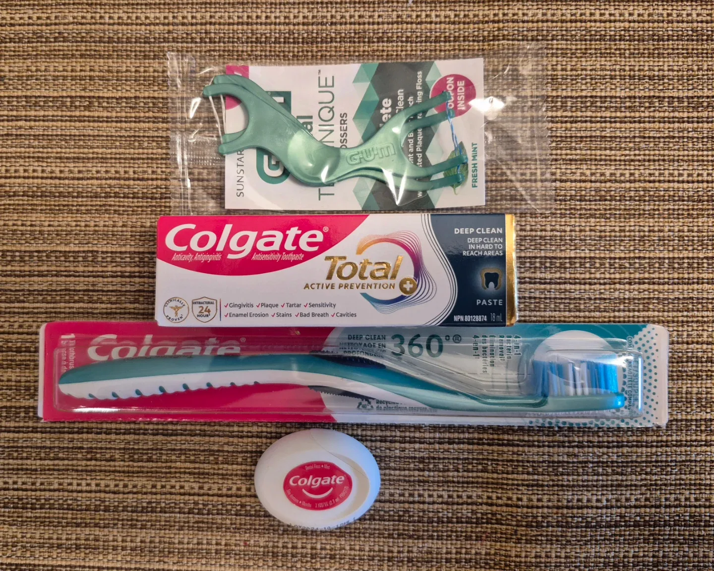 Colgate Dental Bundle: Toothbrush, Floss, Toothpaste