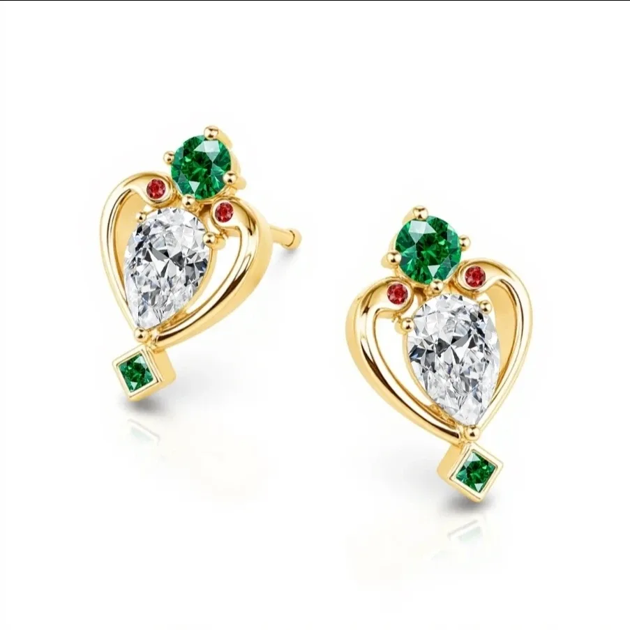 Gold Heart Earrings with Zircon & Corundum image indicator(3)