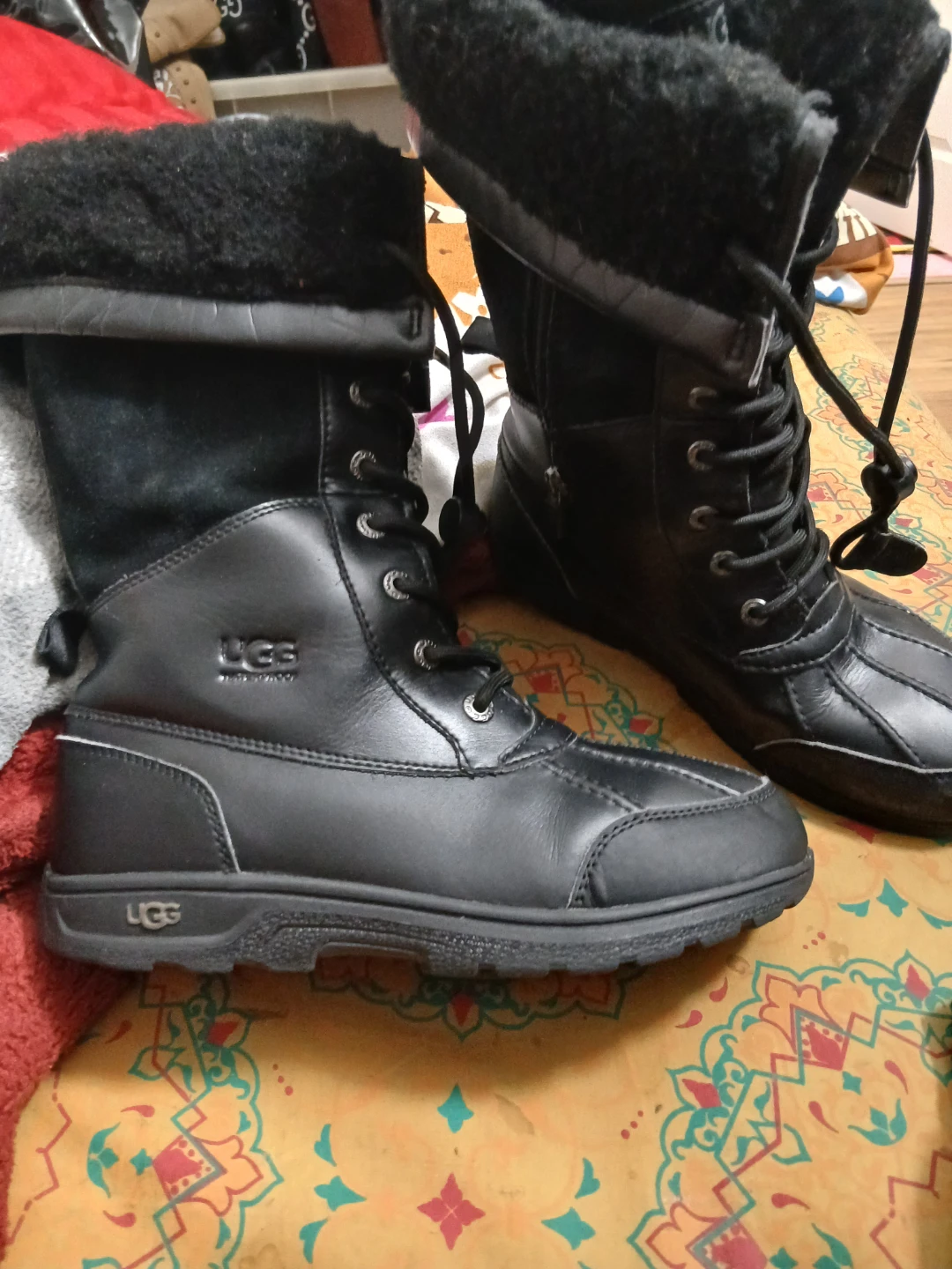 UGG Black Leather Boots, Size 5