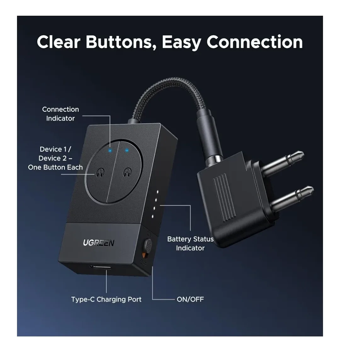 Ugreen Bluetooth 5.4 Audio Adapter - Dual Pairing image indicator(7)