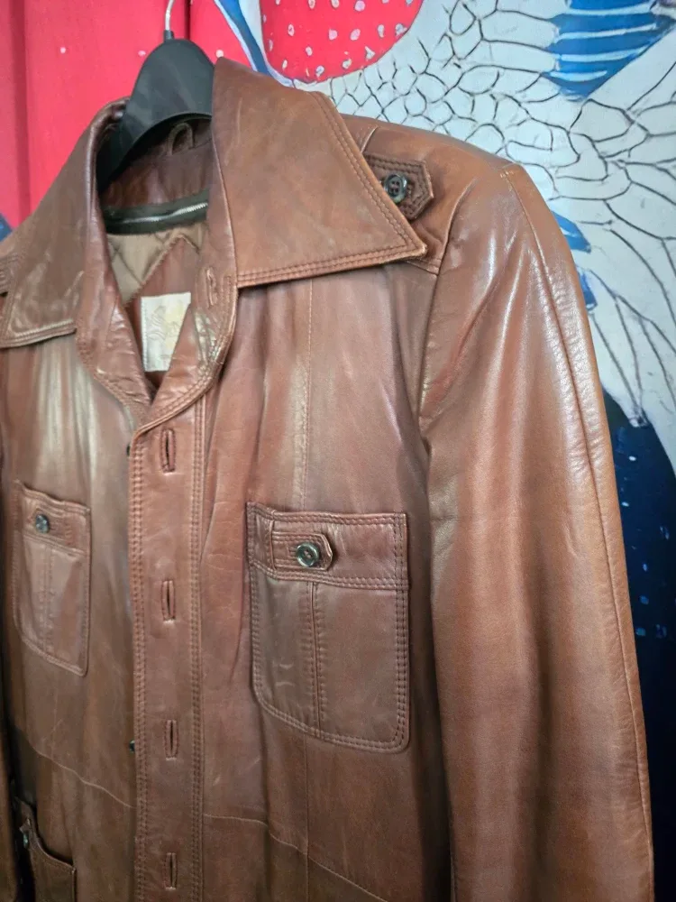 VINTAGE SAXONY Brown Beautiful Leather Jacket image indicator(2)