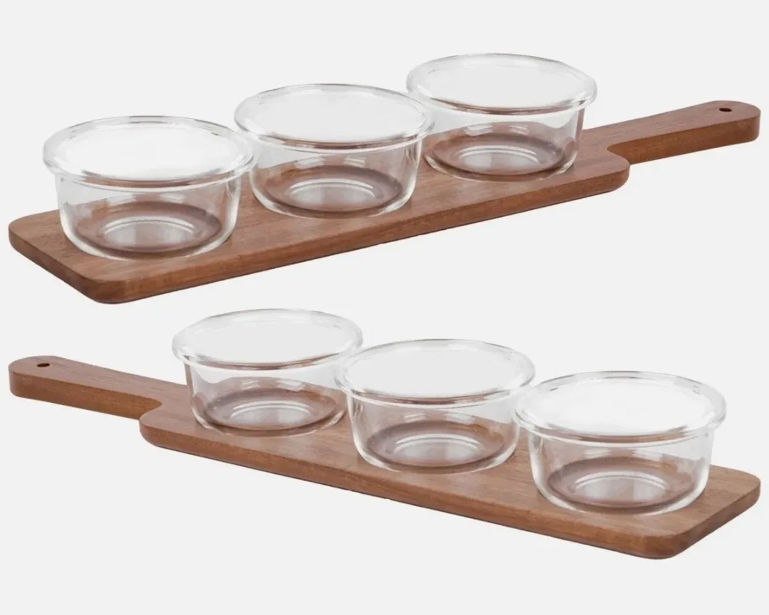 Home Essentials Acacia Serving Boards with 6 Glass Bowls image indicator(4)