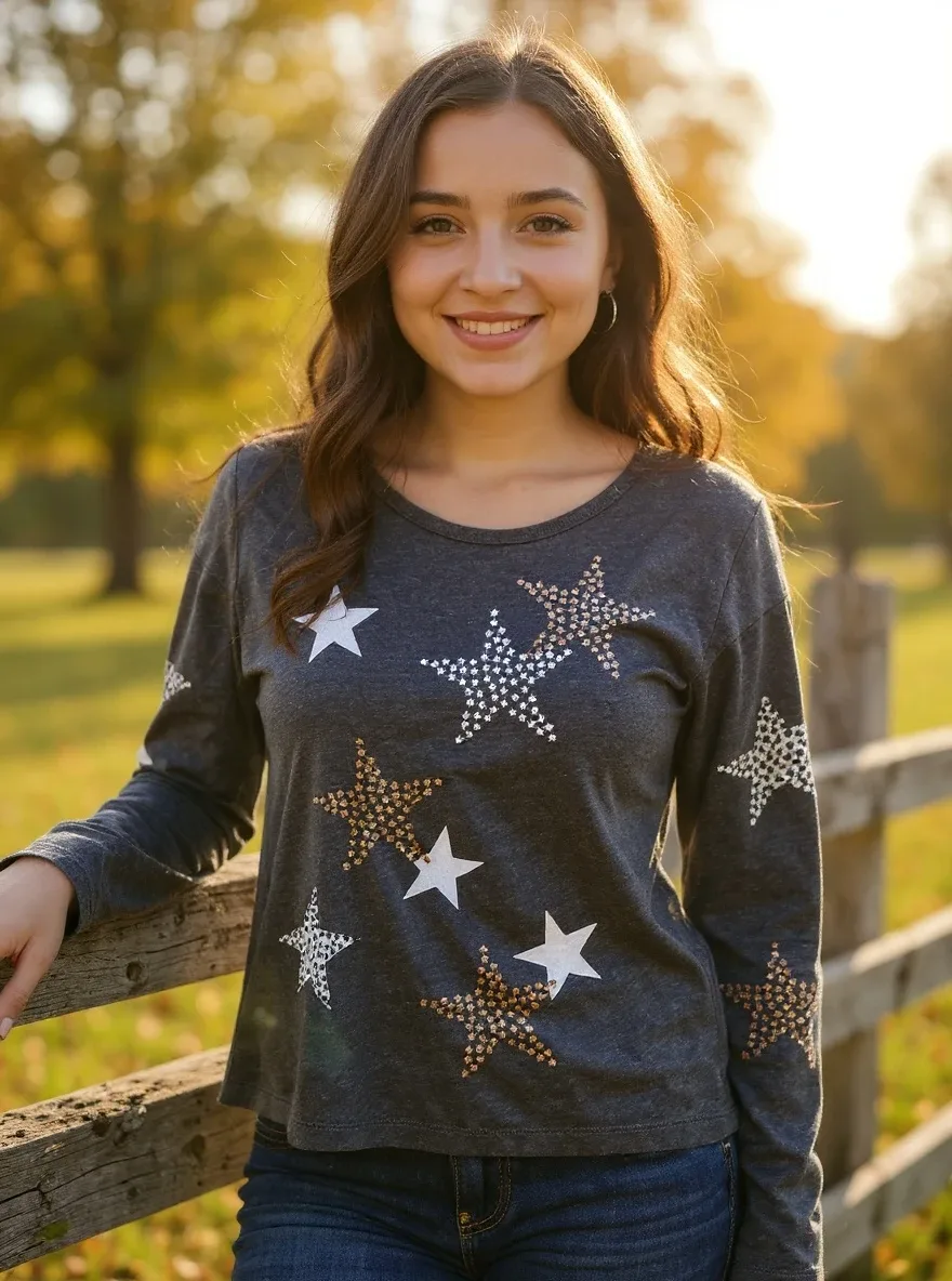 Gap Kids Grey Star Long Sleeve Top