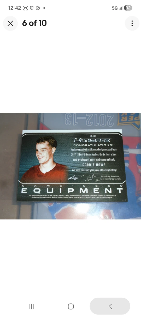 Leaf Ultimate Hockey Gordie Howe/Game Used Card - photo 5