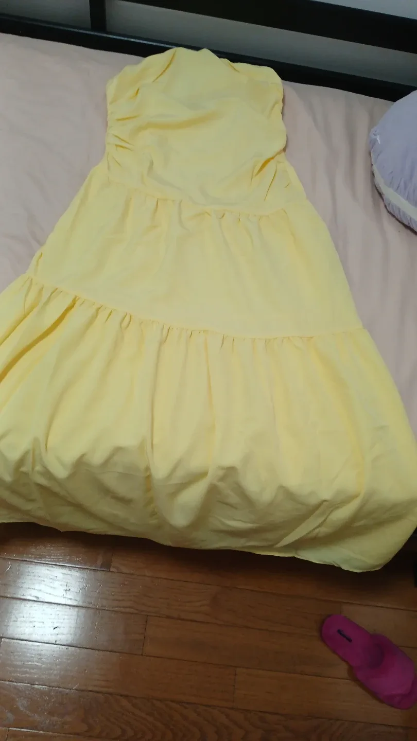 Yellow Strapless Tiered Dress image indicator(2)