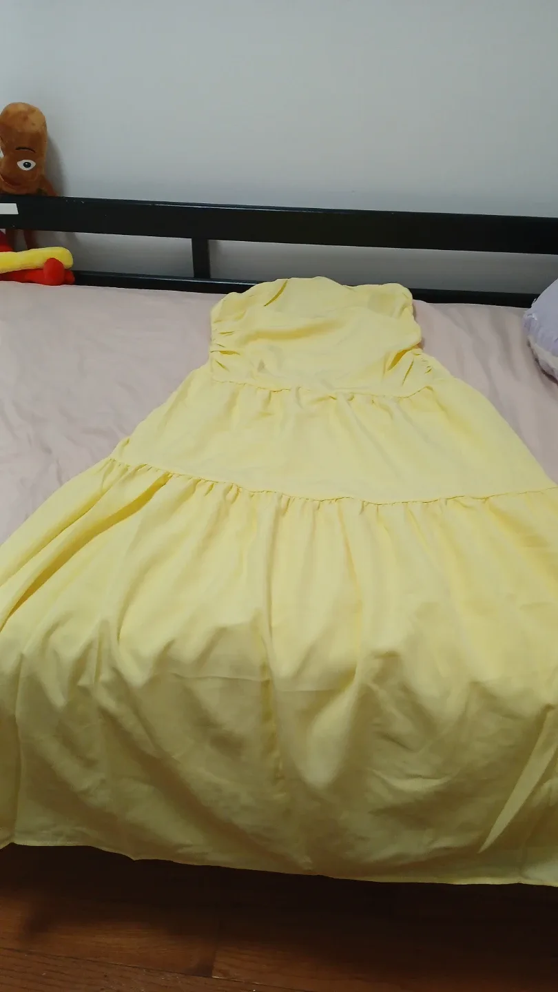 Yellow Strapless Tiered Dress image indicator(3)