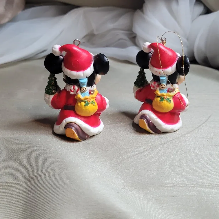 Pair of Vintage Mickey Mouse Santa Holiday Christmas Ornaments image indicator(6)