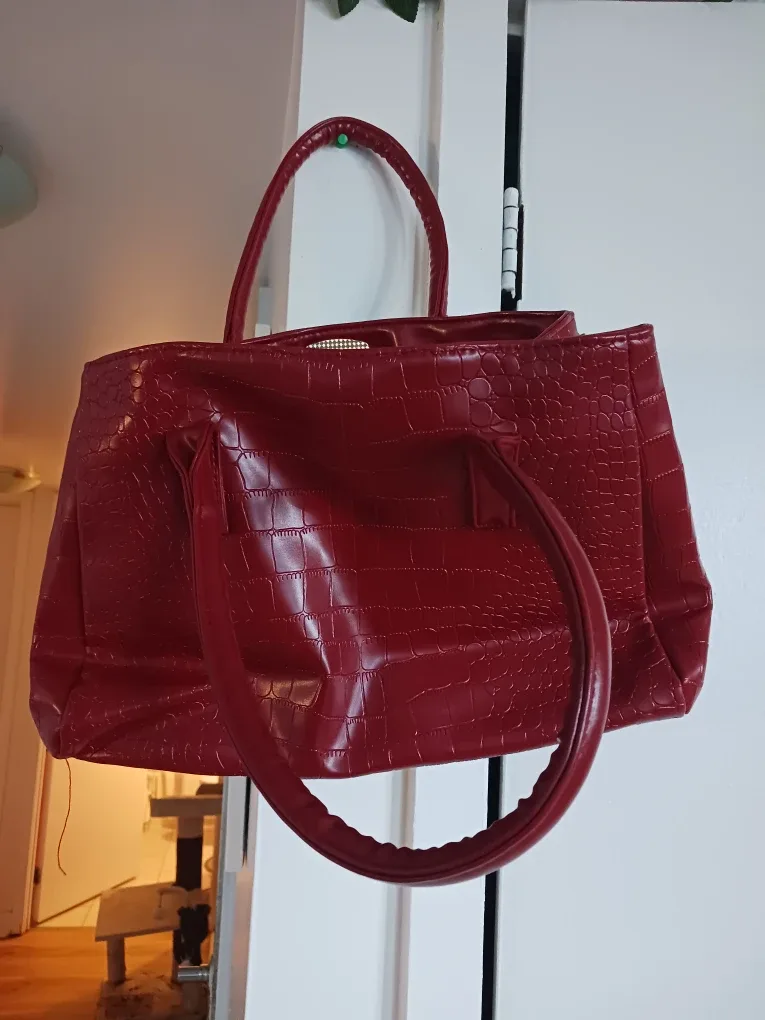 Red Croc-Embossed Tote Bag